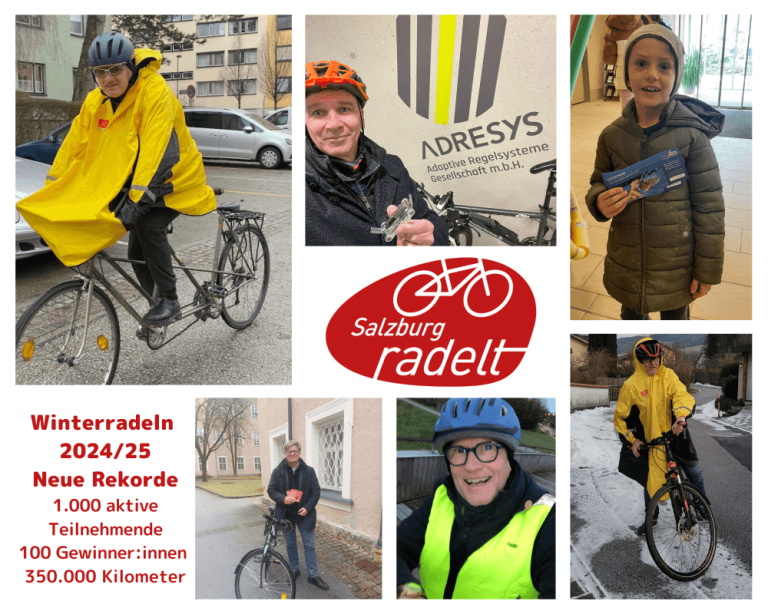 Vielfältige RadfahrerInnen in Salzburg beim Winterradeln und GewinnerInnen der Aktion 2024/25.