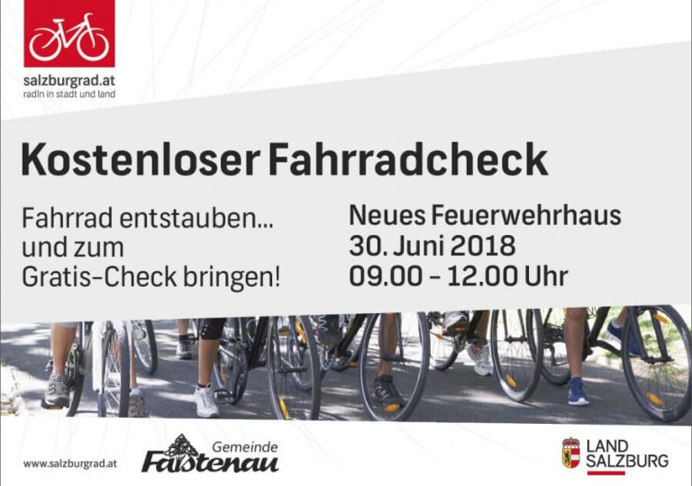 Kostenloser Fahrradcheck am 30. Juni 2018 vor dem Feuerwehrhaus in Faistenau.