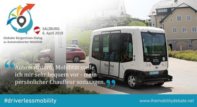 Automatisierter Bus in Salzburg beim BürgerInnen-Dialog zur Mobilität am 6. April 2019.