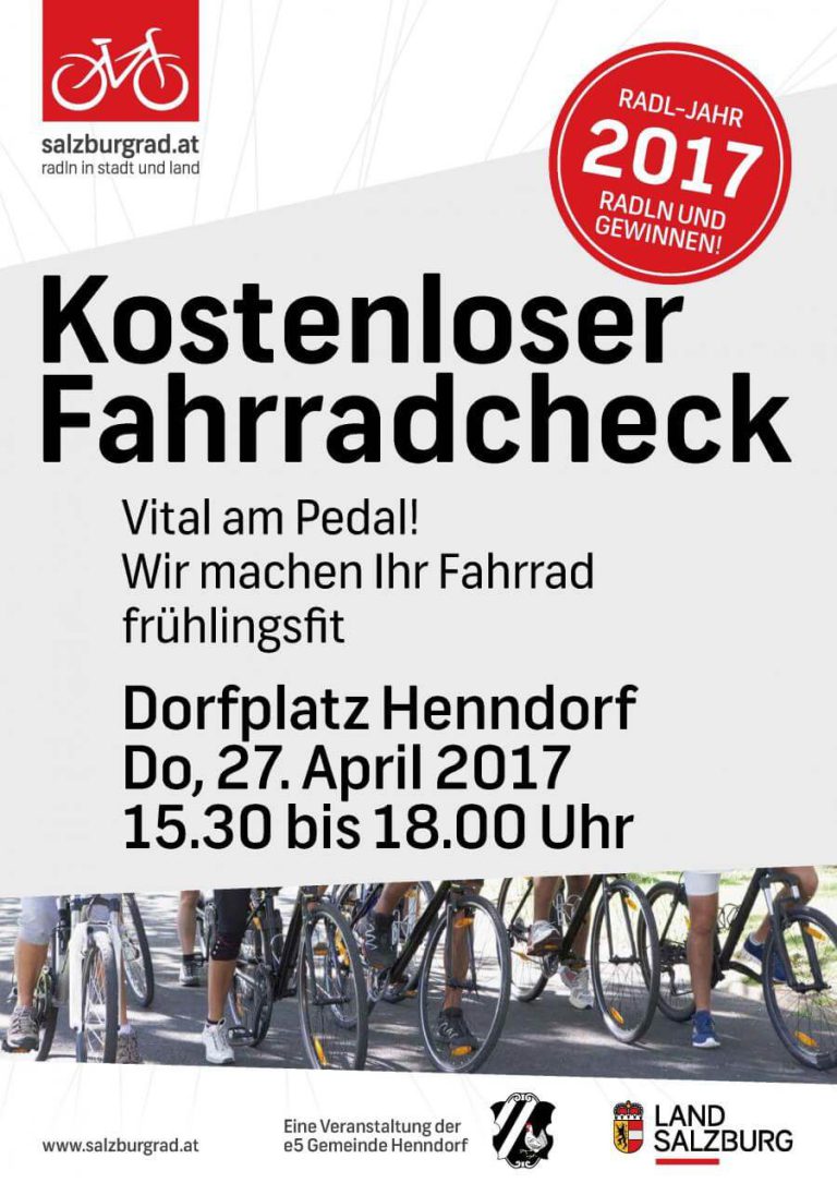 Kostenloser Fahrradcheck in Henndorf am 27. April 2017, 15:30 bis 18:00 Uhr. Radförderung unterstützen.