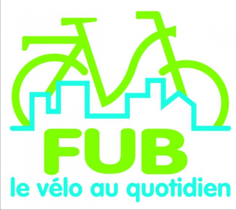 Logo der FUB mit stilisiertem Fahrrad und Stadtansicht, grüne und blaue Farben.