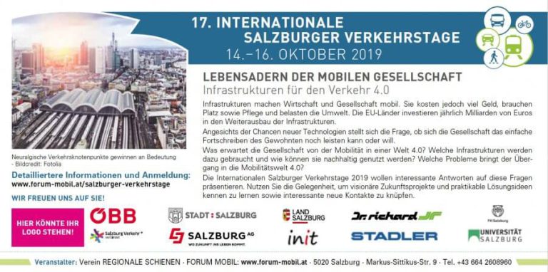 17. Internationale Salzburger Verkehrstage, 14.–16. Oktober 2019, Thema: Infrastruktur für Verkehr 4.0.