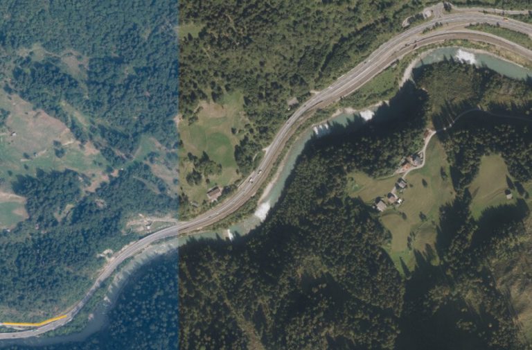 Luftaufnahme des neuen Geh- und Radweg-Abschnitts am Tauernradweg bei Taxenbach.