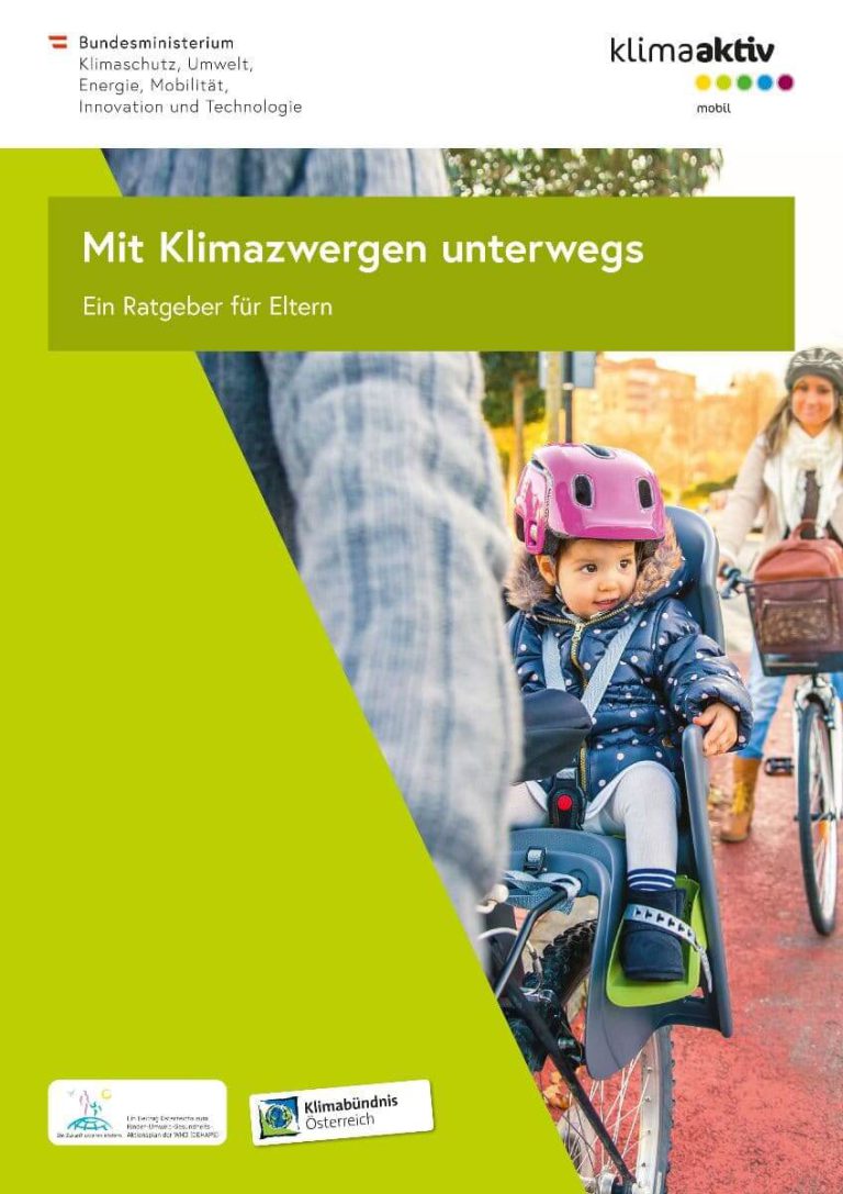 Ratgebercover zu klimafreundlichem Transport für Kinder mit Fahrrädern und Anhängern.