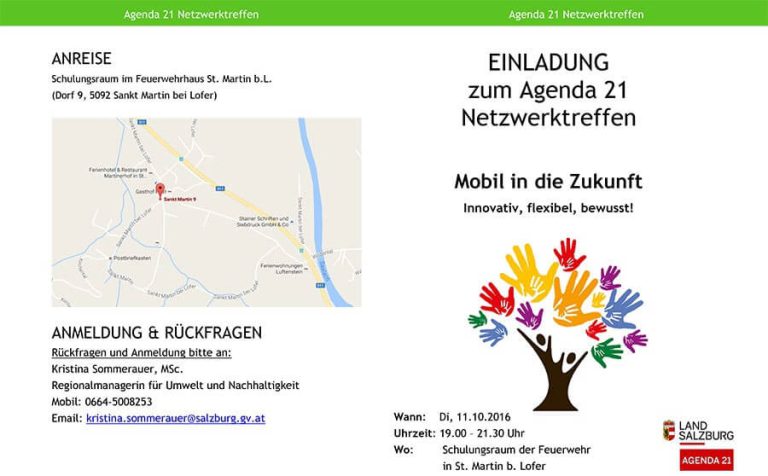 Einladung zum Netzwerk-Treffen "Mobil in die Zukunft" in St. Martin b.L. mit Programmhinweisen.