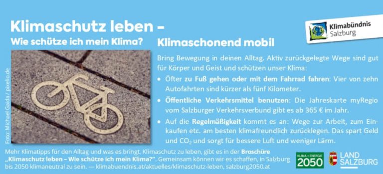 Fahrrad-Symbol auf dem Weg, Tipps für klimafreundliche Mobilität und Klimaschutzstrategien.
