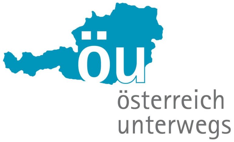 Logo von „Österreich unterwegs“ mit stilisierter Landkarte und Schriftzug.