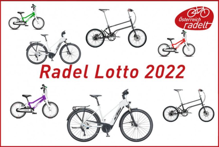 Vielfältige Fahrräder aus dem Radel-Lotto 2022 für das Gewinnspiel in Salzburg.
