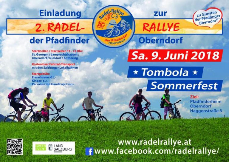 Einladung zur Radel-Rallye der Pfadfinder Oberndorf am 9. Juni 2018, mit Start in mehreren Orten.