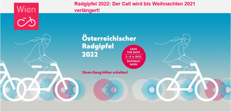 Österreichischer Radgipfel 2022 in Wien: Call for Presentations bis 24.12.2021 verlängert.
