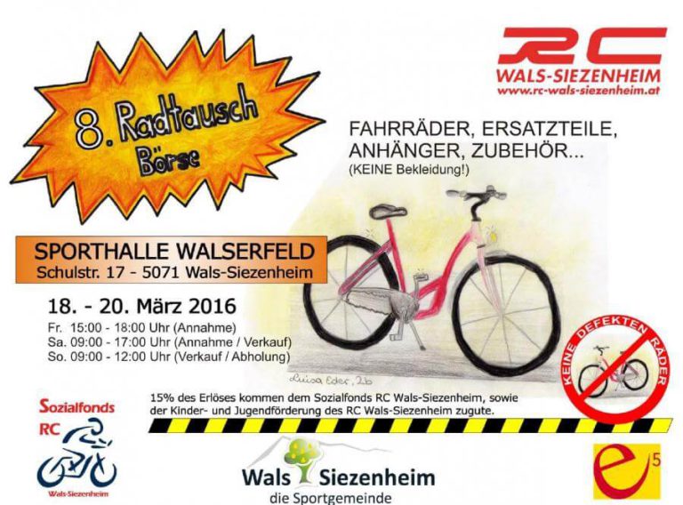 8. Radtauschbörse in Wals-Sezienheim mit Infos zu Fahrrädern und Zubehör.