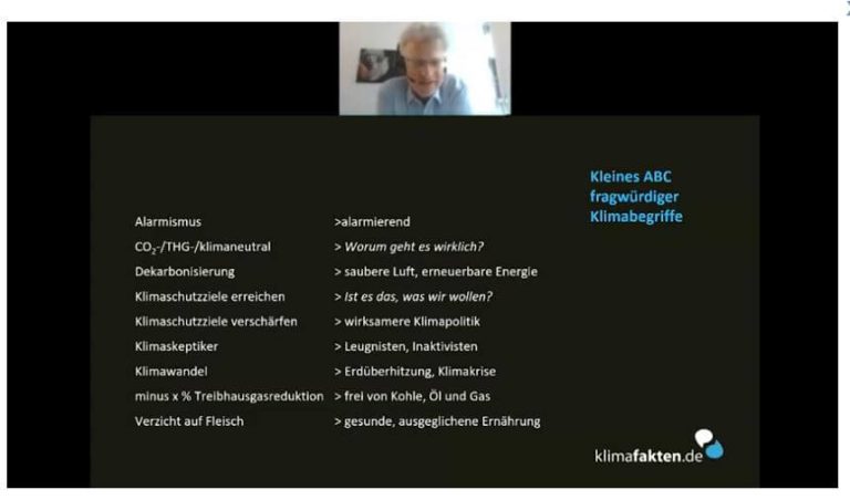 Klimakommunikation: Carel Mohn erläutert klimarelevante Begriffe im Webinar.