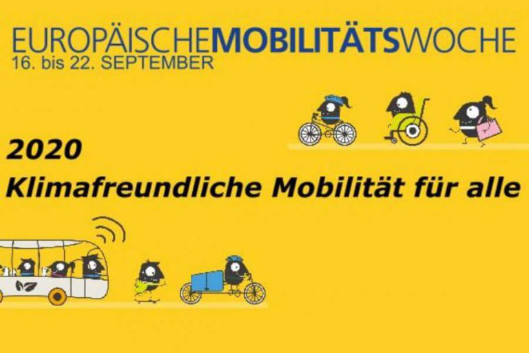 Europäische Mobilitätswoche 2020: Klimafreundliche Mobilität für alle, kreative Illustrationen.