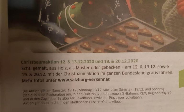Christbaumaktion: Gratis Öffi-Fahrt mit selbstgemalten oder gebackenen Christbäumen in Salzburg.