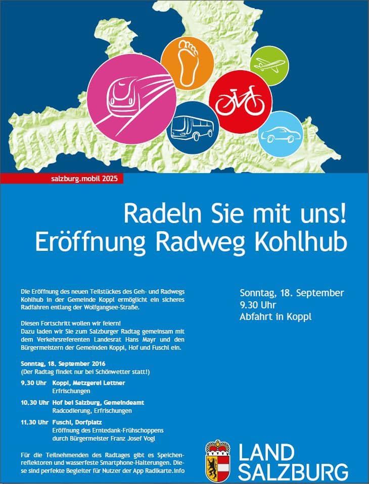 ACHTUNG: ABGESAGT! Eröffnung Geh- und Radweg Koppl-Kohlhub am 18. September