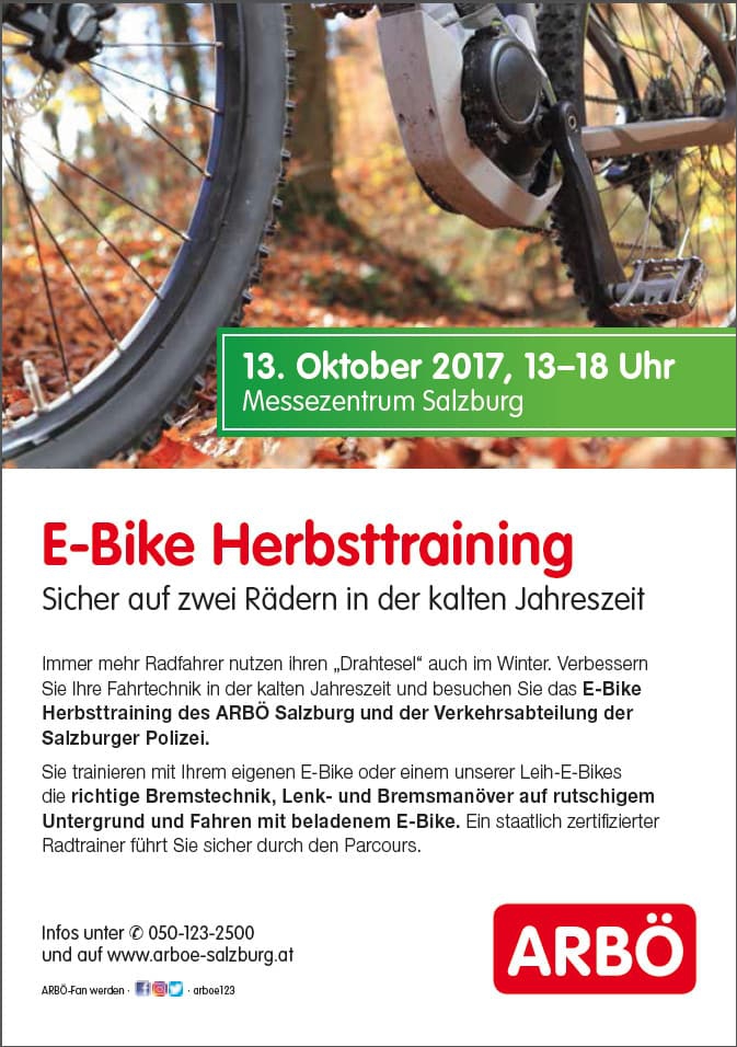 E-Bike Herbsttraining: 13.10.17, 13 – 18 Uhr, Messezentrum Salzburg