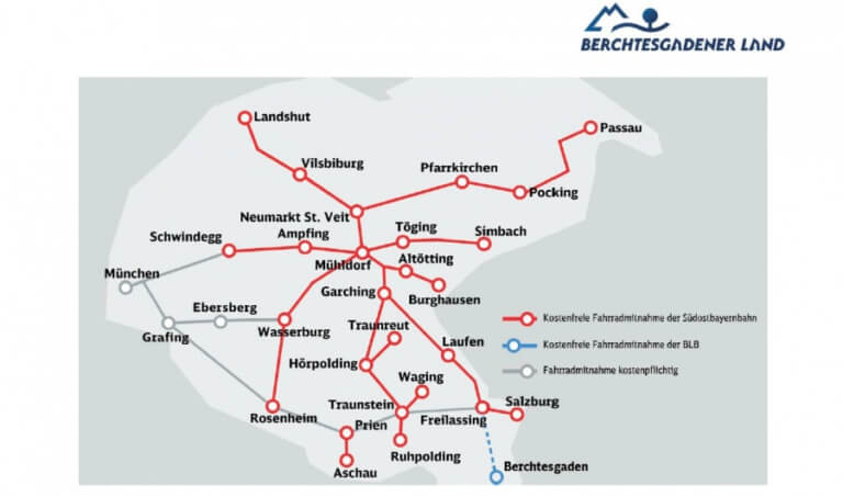 kostenfreie Fahrradmitnahme in der Bahn zwischen Laufen, Freilassing, Berchtesgaden und Salzburg Hauptbahnhof