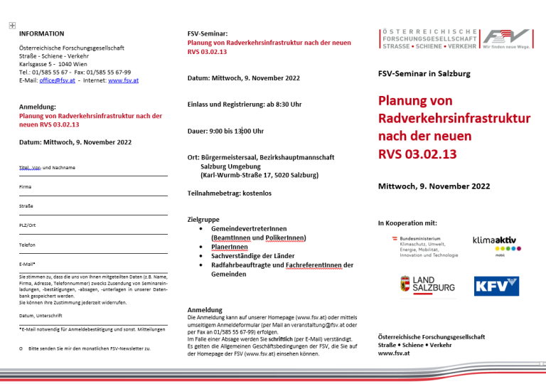 FSV-Seminar zur Planung der Radverkehrsinfrastruktur nach RVS 03.02.13 in Salzburg.