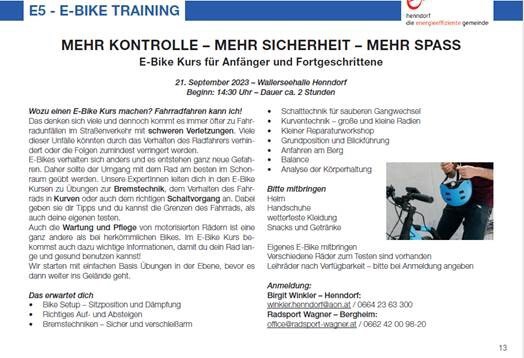 kostenloses E-Bike-Training in Henndorf (21.9.)