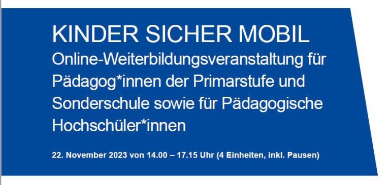 Online-Weiterbildung „Kinder sicher mobil“ für Pädagog:innen am 22. November 2023.