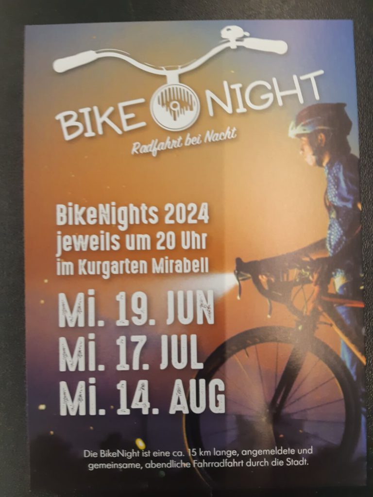 Bike Night 2024 in Salzburg: Termine im Kurgarten Mirabell, abendliche Fahrradtour.