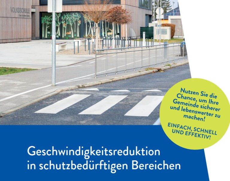Zebramuster vor einer Schule, Programm zur Geschwindigkeitsreduktion in Schutzbereichen.