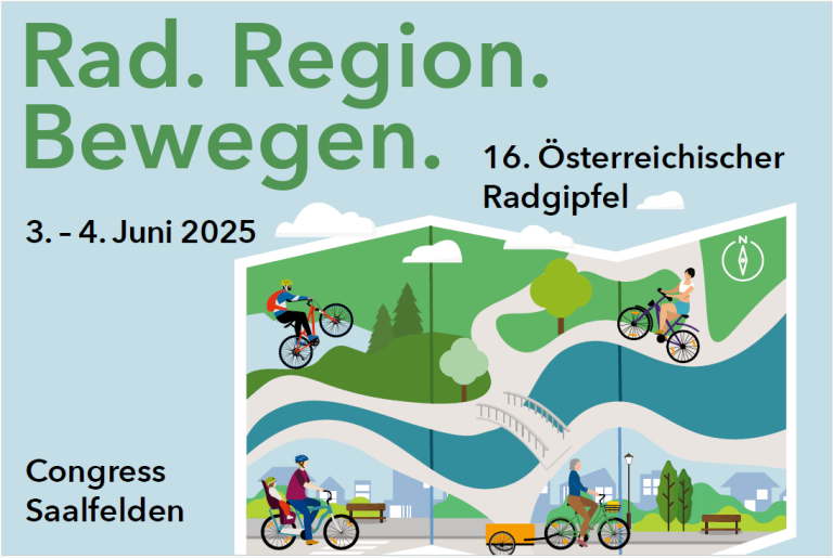Illustration des 16. Österreichischen Radgipfels in Saalfelden, Radfahren im Fokus.