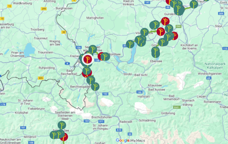 Interaktive Karte mit Radwegen und Punkten für Salzburgs Winterradel-Aktion.