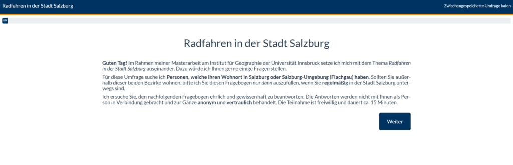 Online-Umfrage zum Radfahren in Salzburg, Einführungstext mit Fokus auf nachhaltige Mobilität
