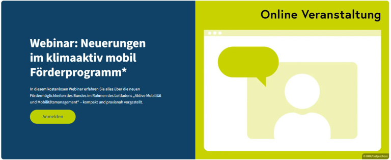 Grafik zum Webinar klimaaktiv Förderprogramm mit Text und Symbolfigur