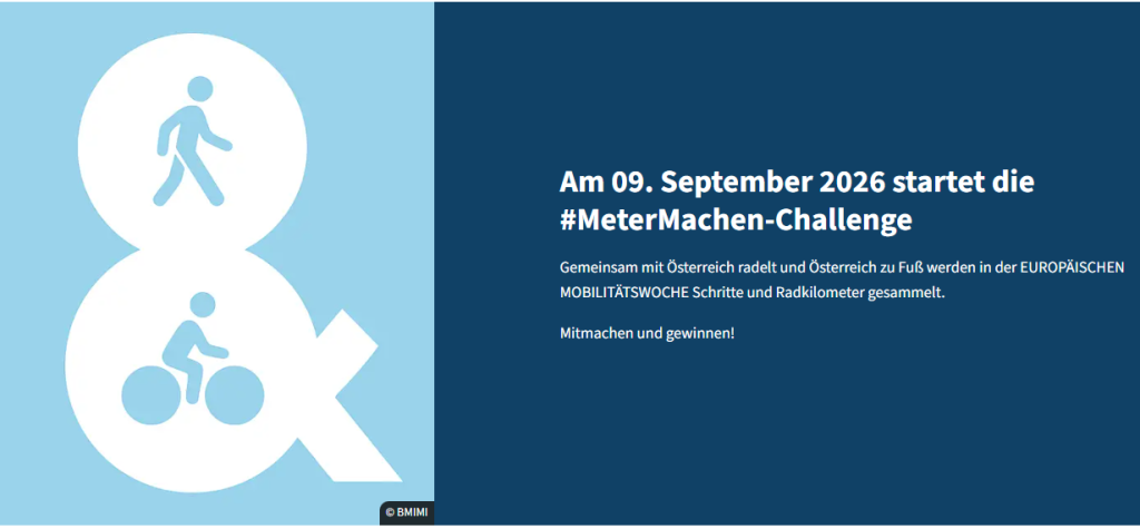 Grafik zur Meter-Machen-Challenge mit Fußgänger- und Fahrradsymbolen sowie Startdatum 9. September 2026