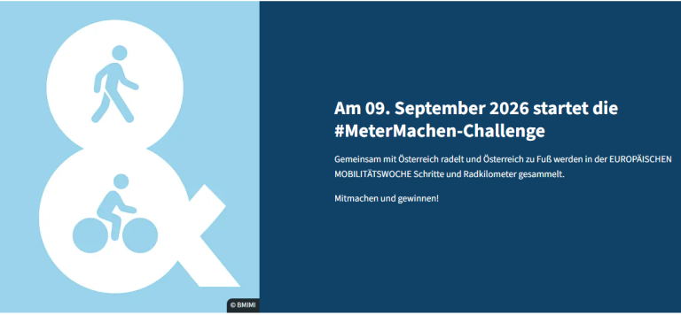 Grafik zur Meter-Machen-Challenge mit Fußgänger- und Fahrradsymbolen sowie Startdatum 9. September 2026